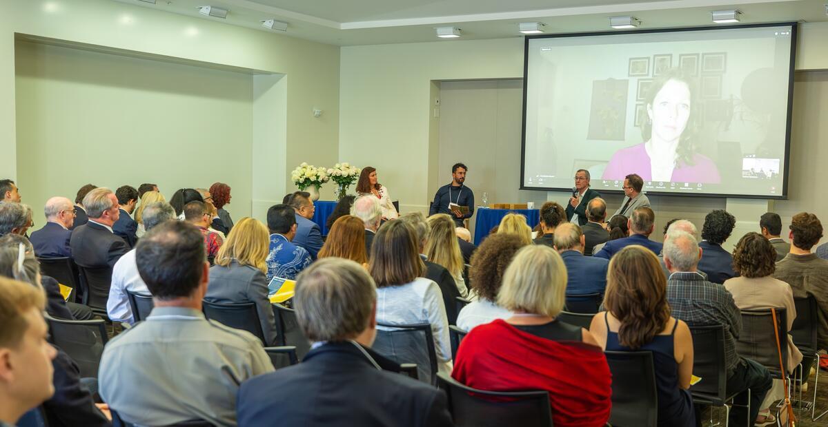The colloquium panelists and audience