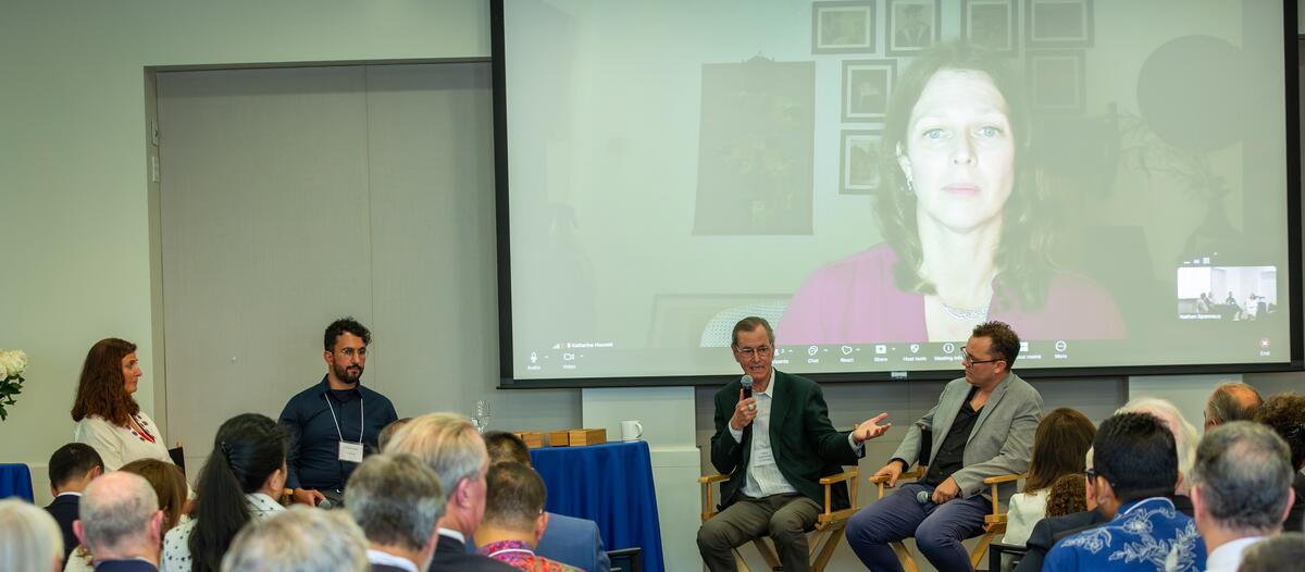 Panelists (l-r) Maria Mavroudi, Hossein Ayazi, David Roland-Holst, Tucker Kuhn, Katharine Houreld